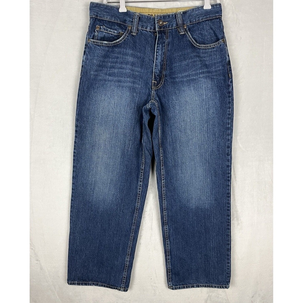PLUGG Jean Men 32x30 Blue Wash Straight Wide Leg Cotton Baggy Loose Skater Y2K